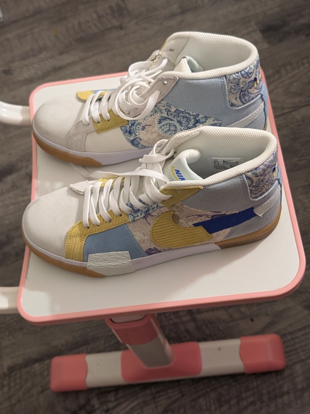 Nike Mid-Top Patterned Casual Sneakers in White, Blue & Yellow